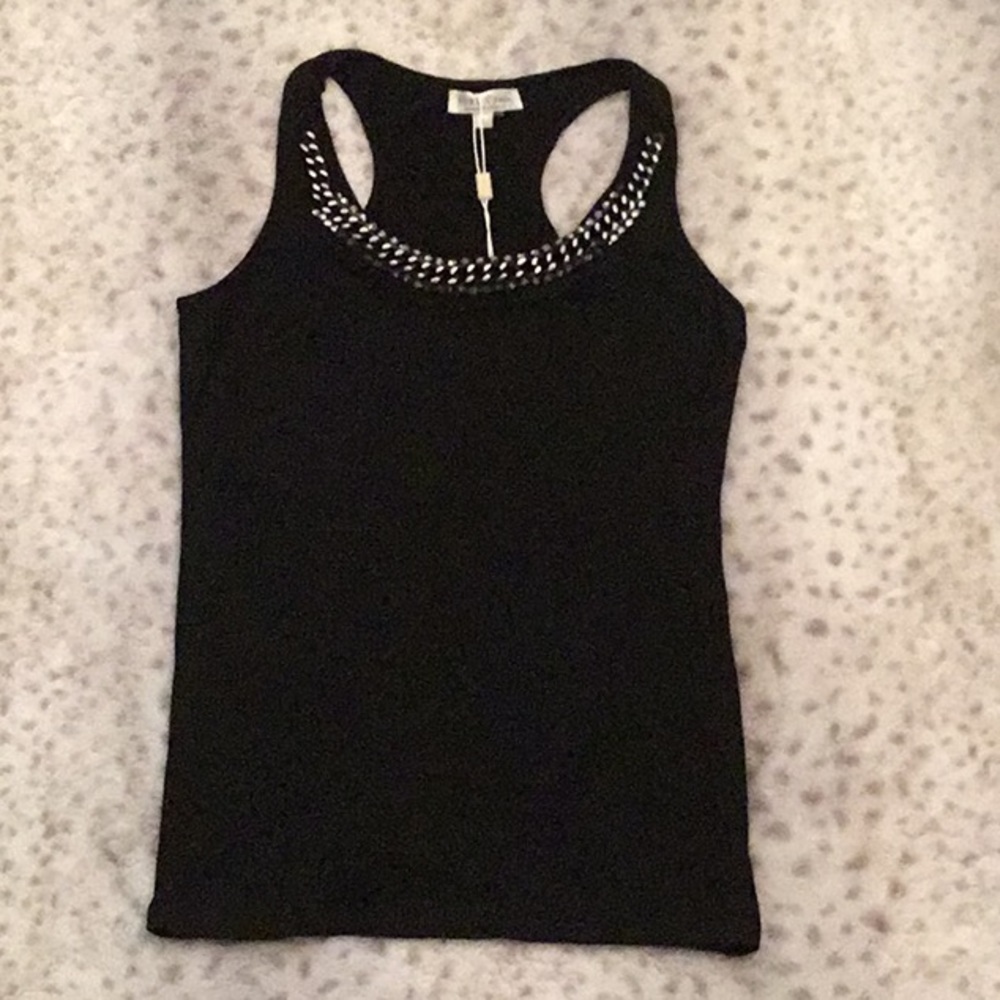 NWT FORLA PARIS Buckle Tank Black Rhinestones SZ L